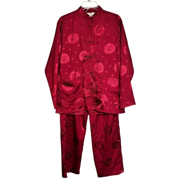 Vintage Baishine Chinese Pajama Set Womens Red  Asian Loungewear L (3035) - Picture 1 of 14